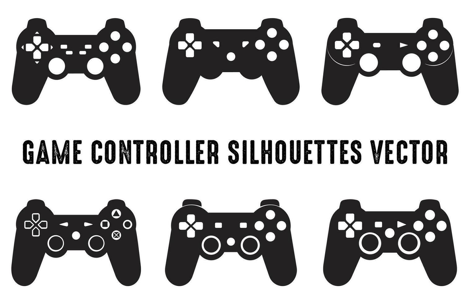 conjunto de vídeo juego controlador aislado siluetas, juego consola siluetas manojo, vector gamepad negro silueta colección