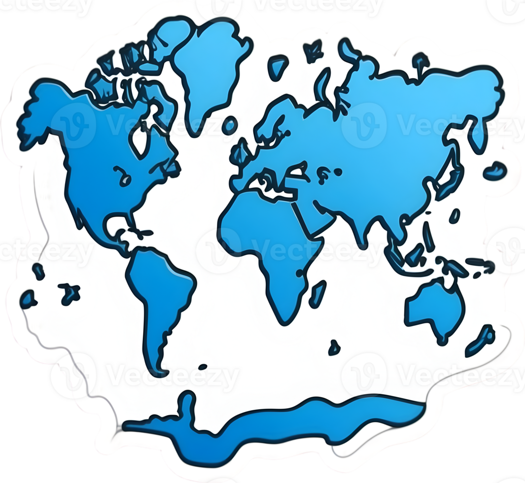 world map with countries on it, transparent backgroundai generative png