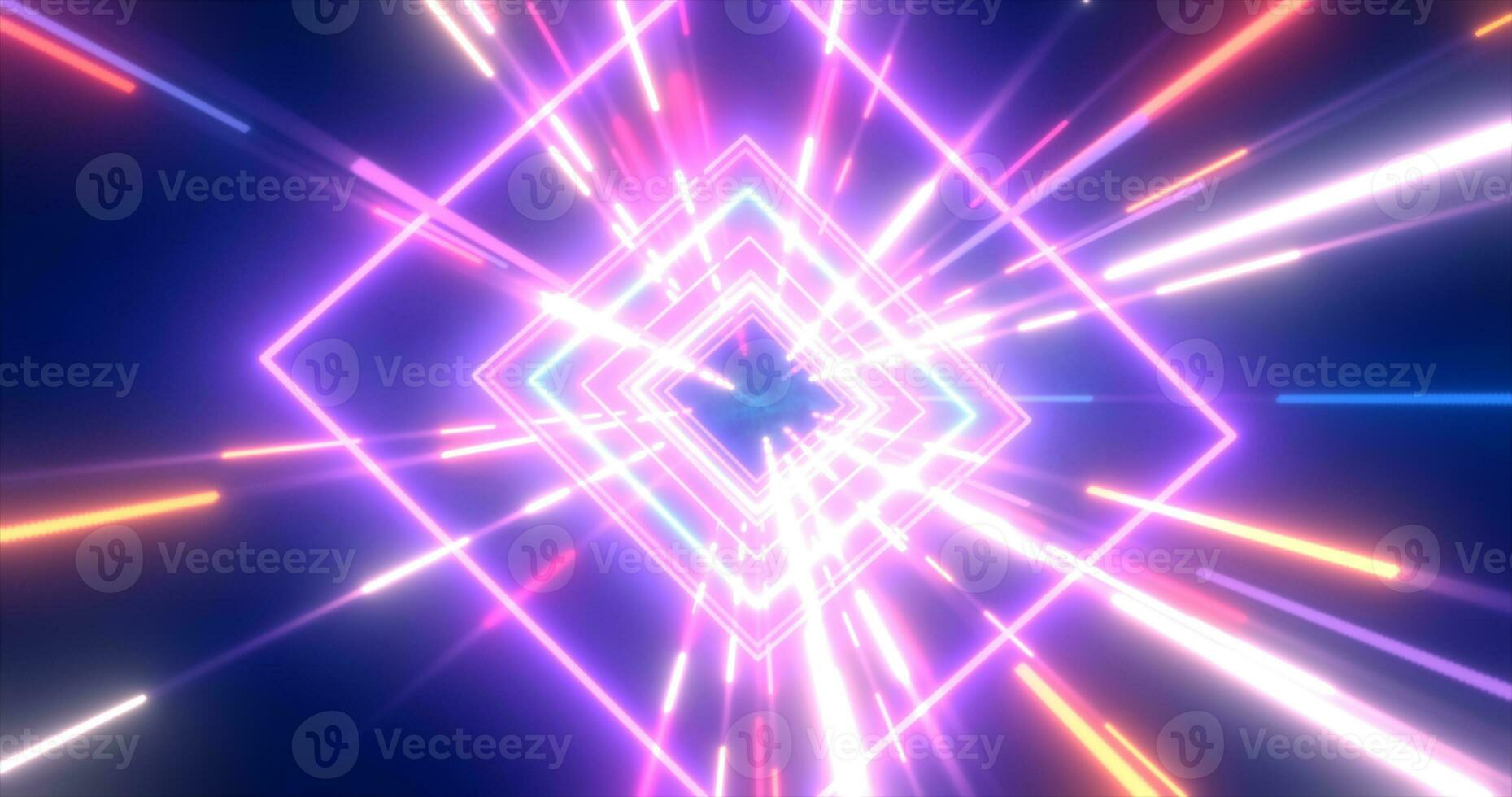 Abstract purple energy futuristic hi-tech square tunnel of flying lines neon magic glowing background photo