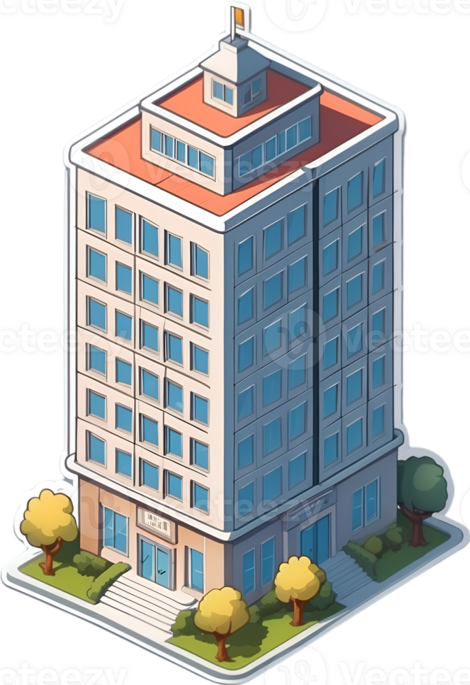 escritório construção com escadas e árvores em a terra ai generativo png