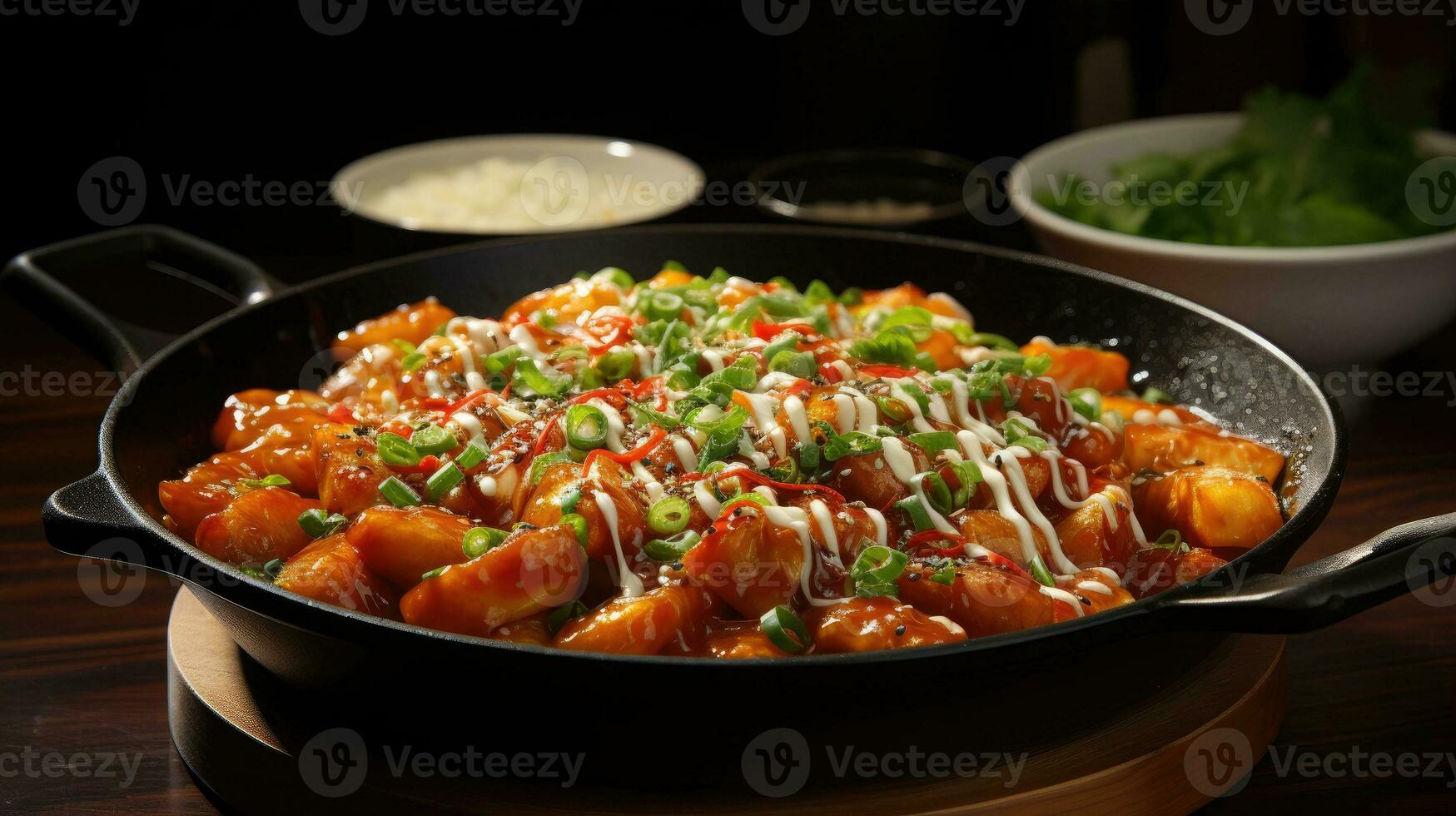 Tteokbokki or korean spicy rice cake. Popular street Asian food for restaurant, cookbook and recipe photo