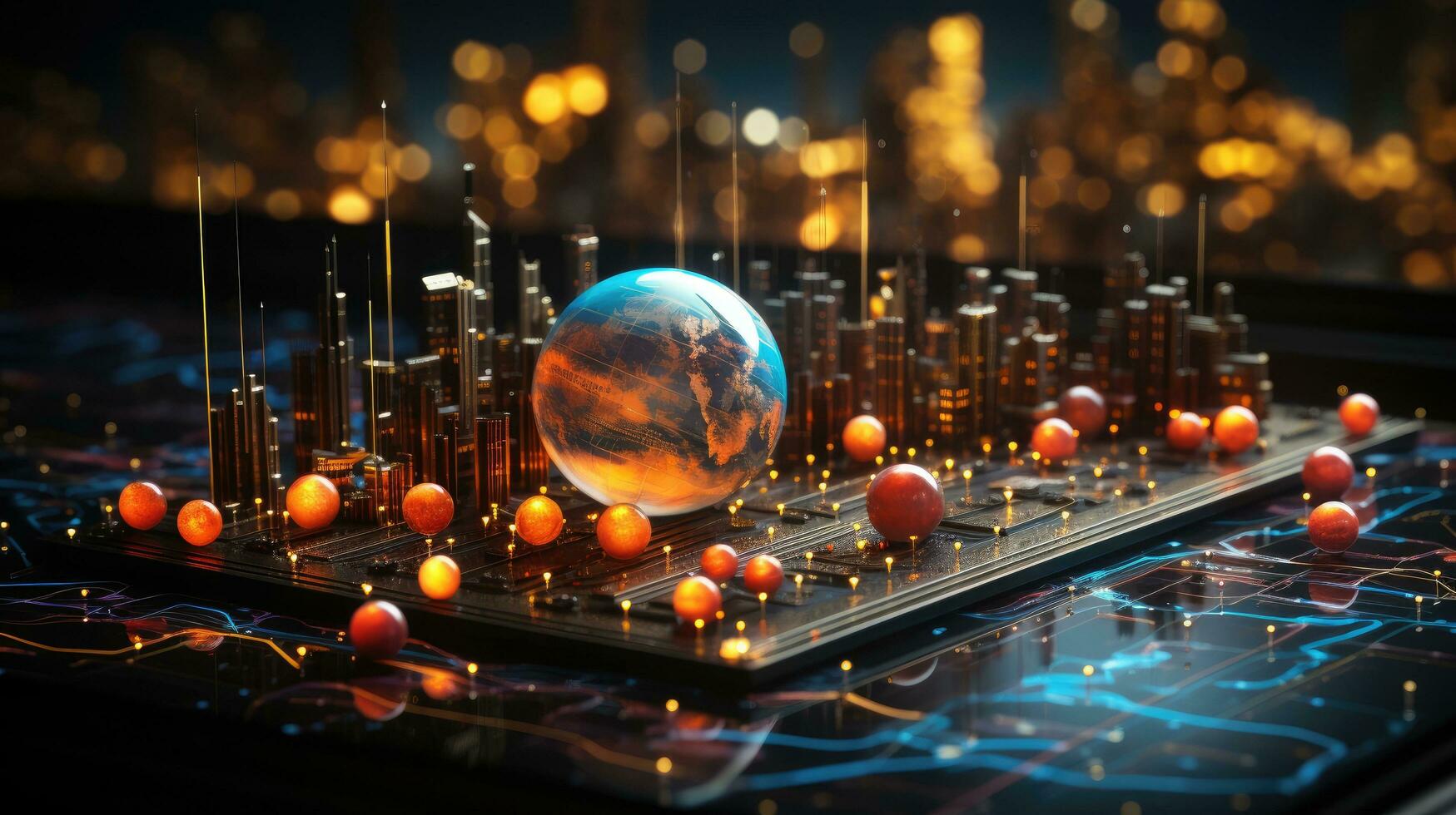 Abstract illustration of digital globe, concept of world integration and geopolitics, connecting the world photo