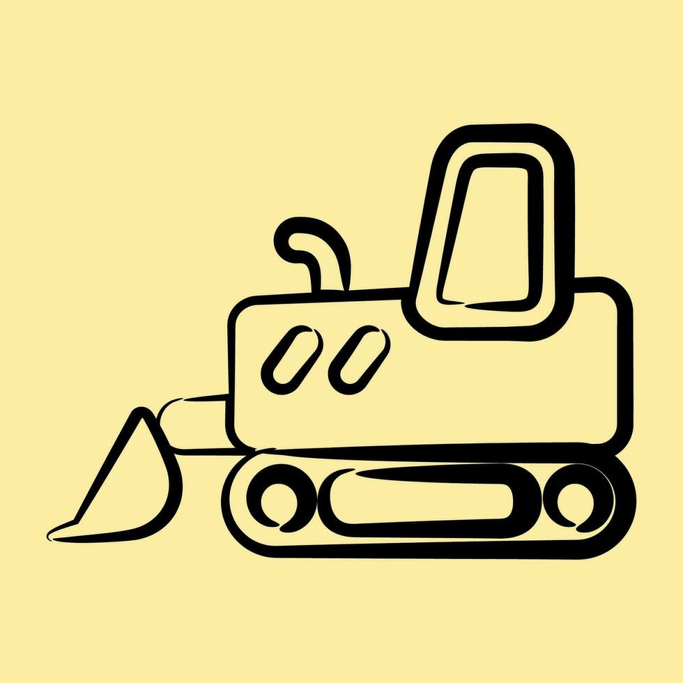 Icon bulldozer with track. Heavy equipment elements. Icons in hand drawn style. Good for prints, posters, logo, infographics, etc. vector