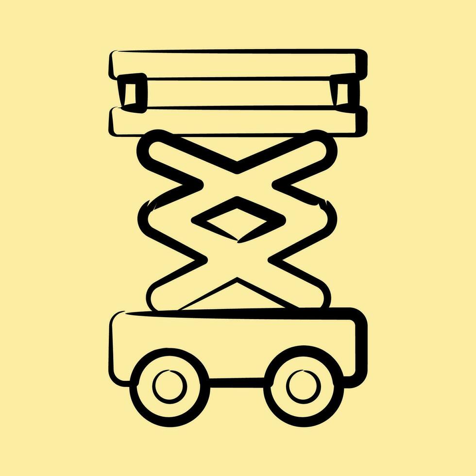 Icon scissor lift. Heavy equipment elements. Icons in hand drawn style. Good for prints, posters, logo, infographics, etc. vector