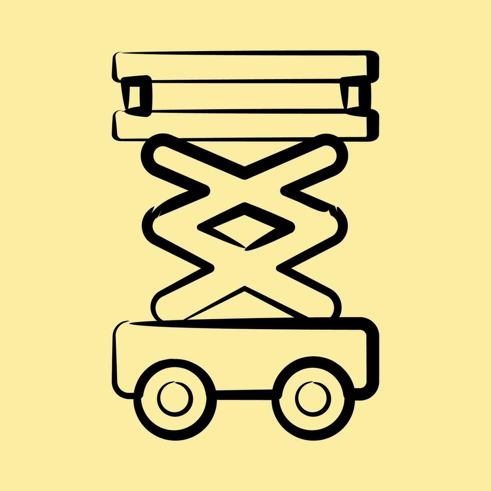 Icon scissor lift. Heavy equipment elements. Icons in hand drawn style. Good for prints, posters, logo, infographics, etc. vector