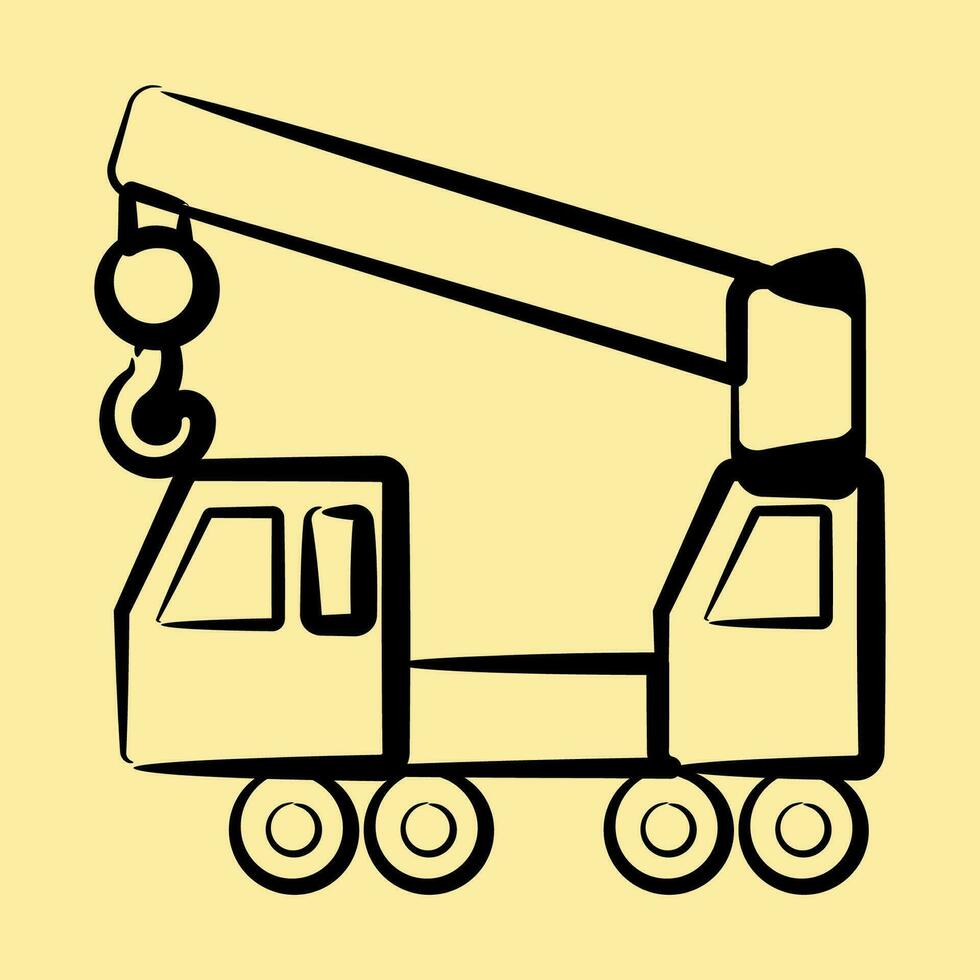 Icon wheeled crane. Heavy equipment elements. Icons in hand drawn style. Good for prints, posters, logo, infographics, etc. vector