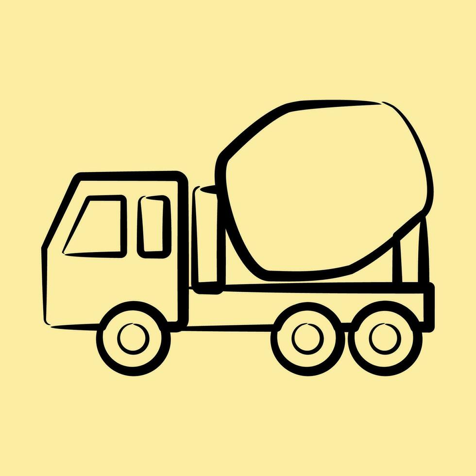 Icon concrete mixer truck. Heavy equipment elements. Icons in hand drawn style. Good for prints, posters, logo, infographics, etc. vector