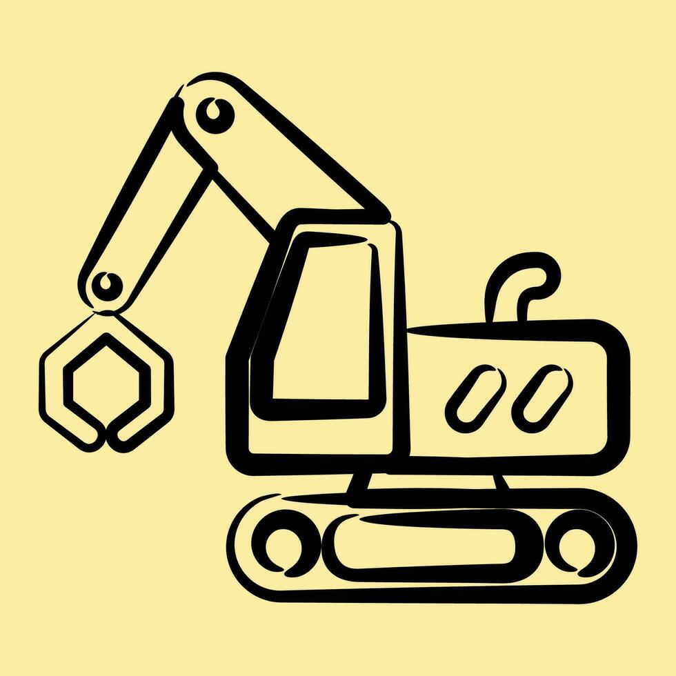 Icon tracked log loader excavator. Heavy equipment elements. Icons in hand drawn style. Good for prints, posters, logo, infographics, etc. vector