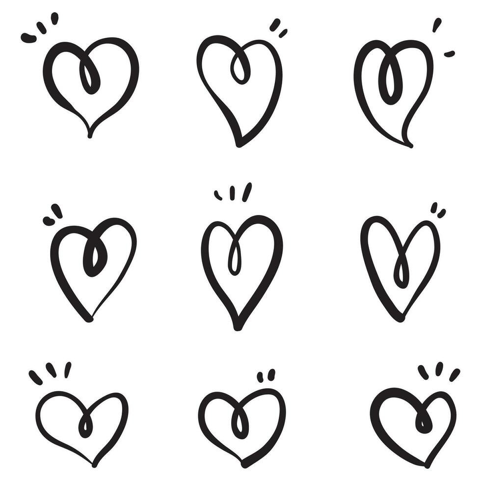 Doodle Hearts, hand drawn love hearts. Vector illustration.