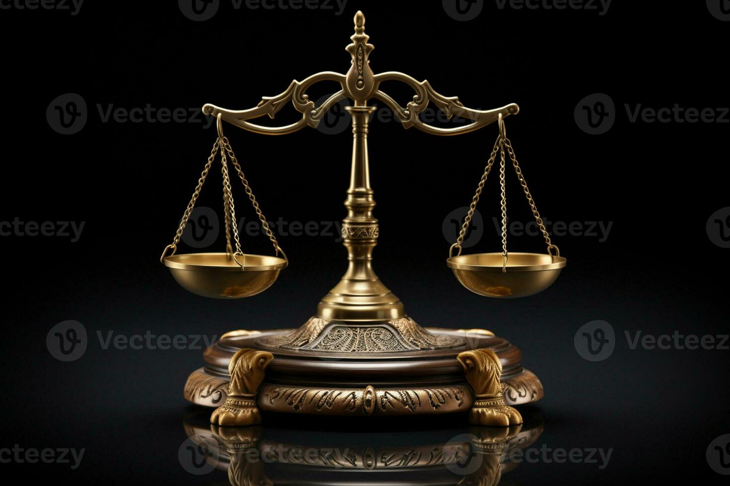 Law and justice concept. Scales of justice on wooden table. Ai generative photo