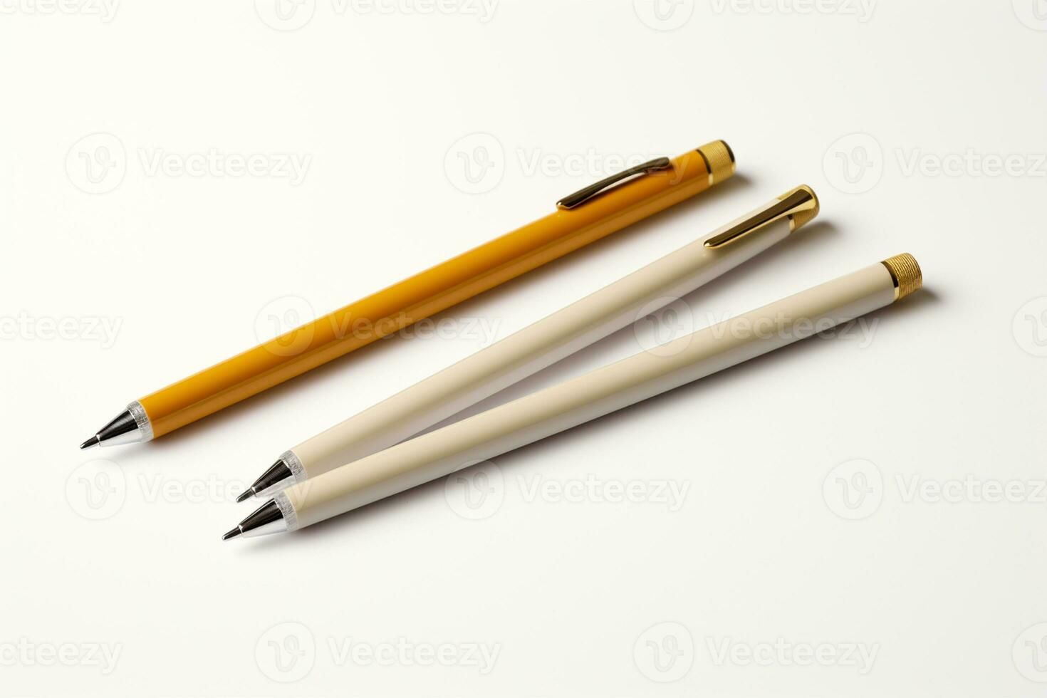 Pencils isolated on a white background. View from above. Ai generative photo