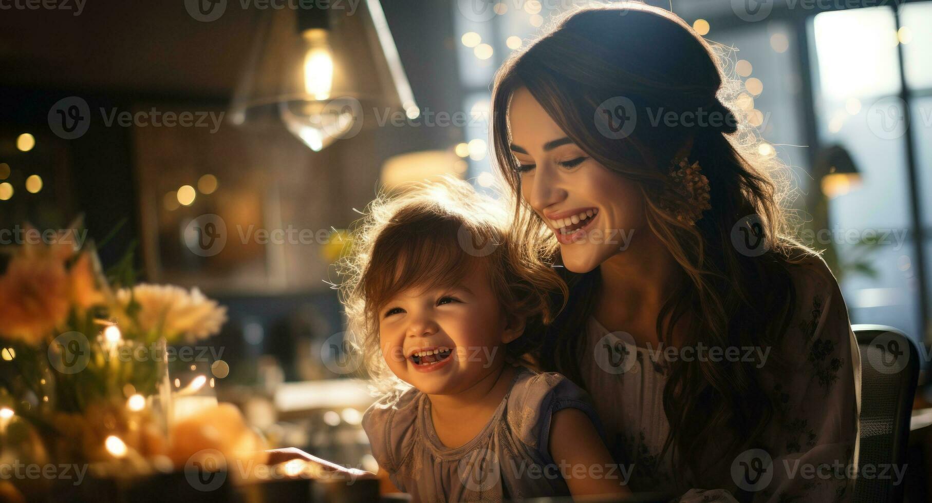 Family sharing warm, happy moments together, embodying the themes of love, connection and joy. Generative AI photo