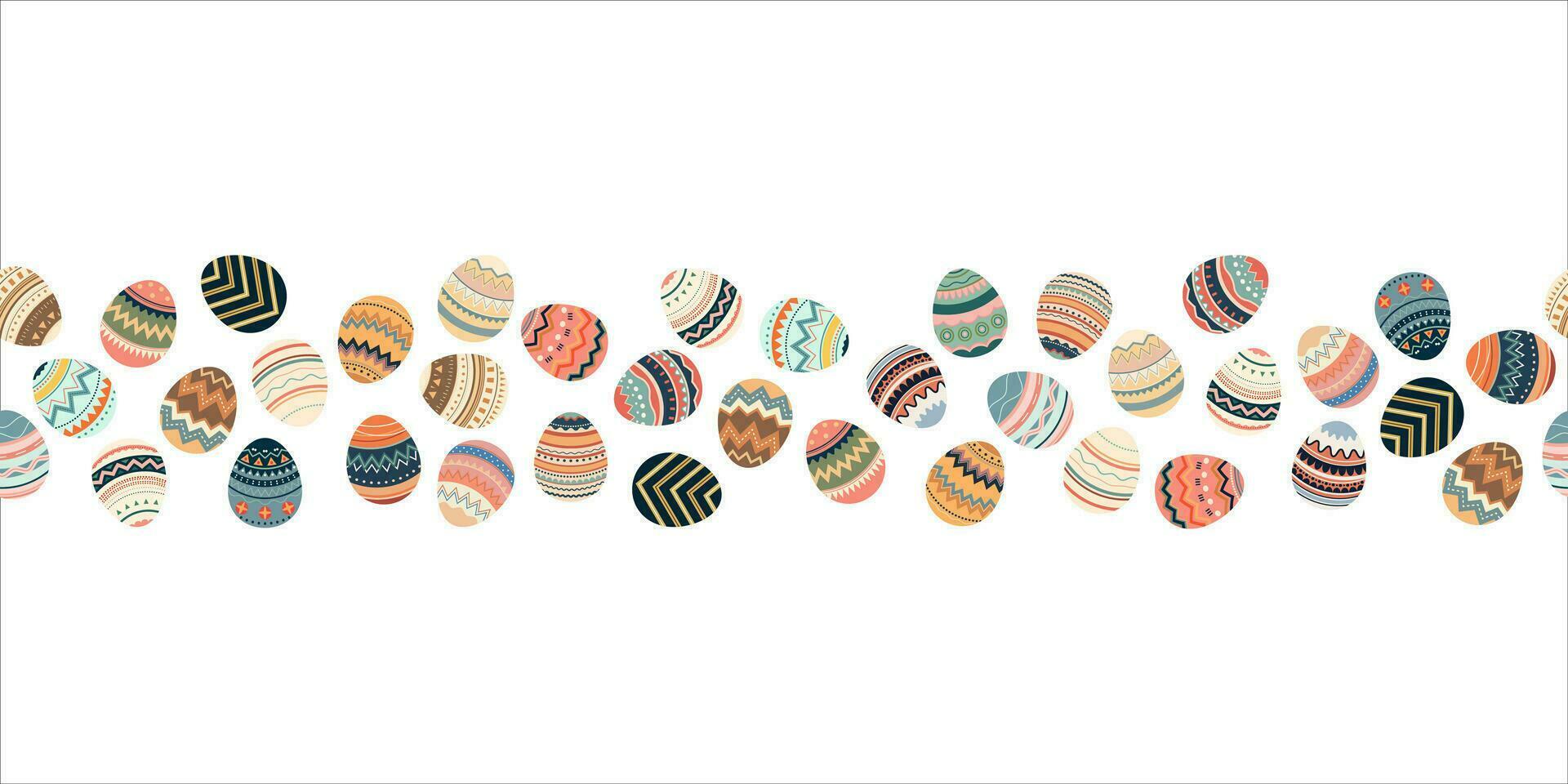 Seamless border with colorful Easter eggs doodle style vector illustration. banner background