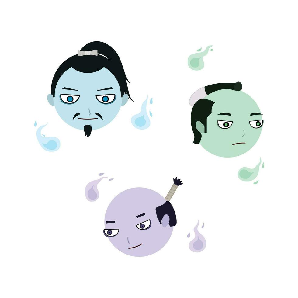 Japanese three headed ghosts, devil, youkai illustration vector