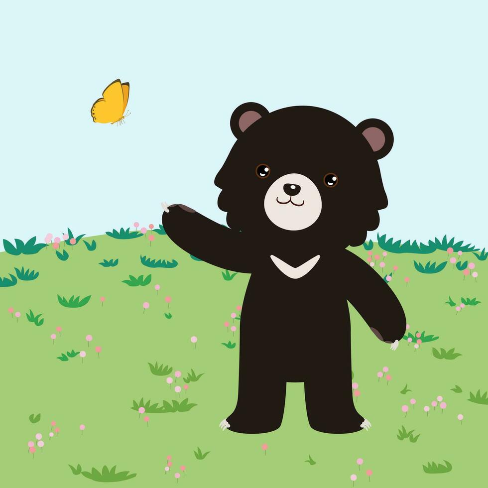 asiatic black bear, asian black bear or moon bear, cute cartoon character vector