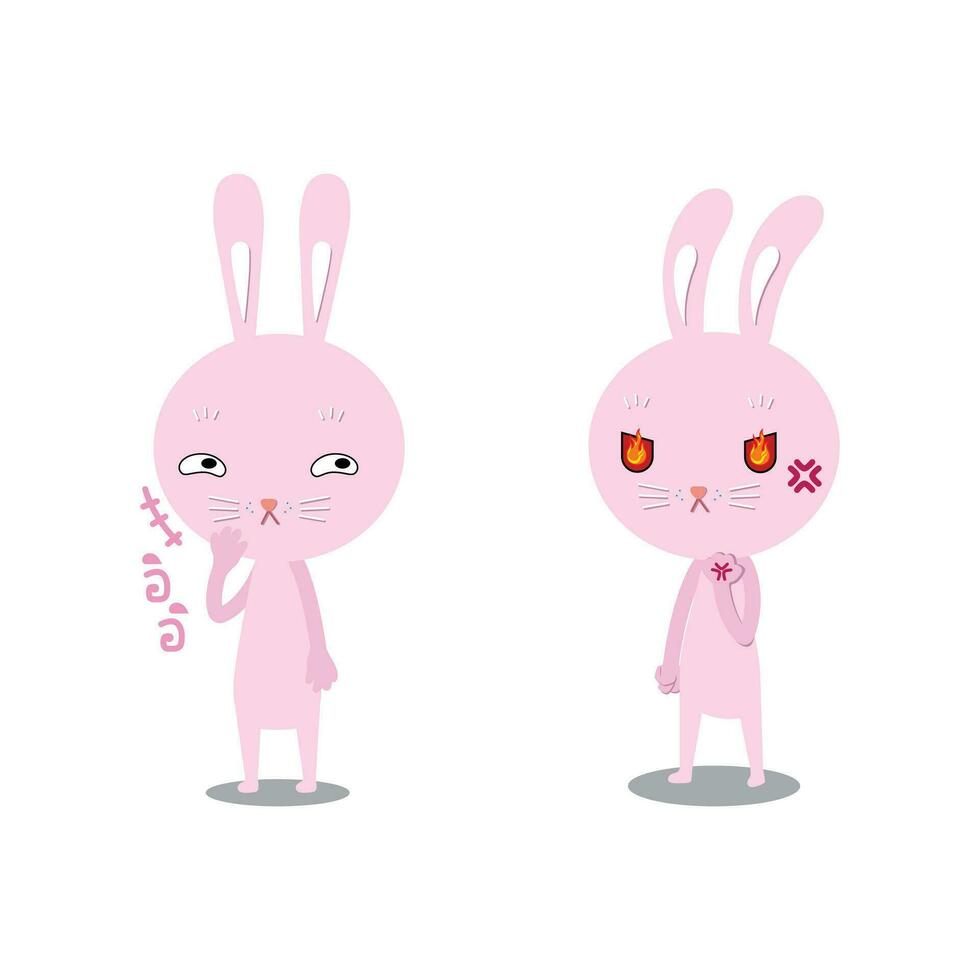 Rabbit pink Giggle and Angry vector