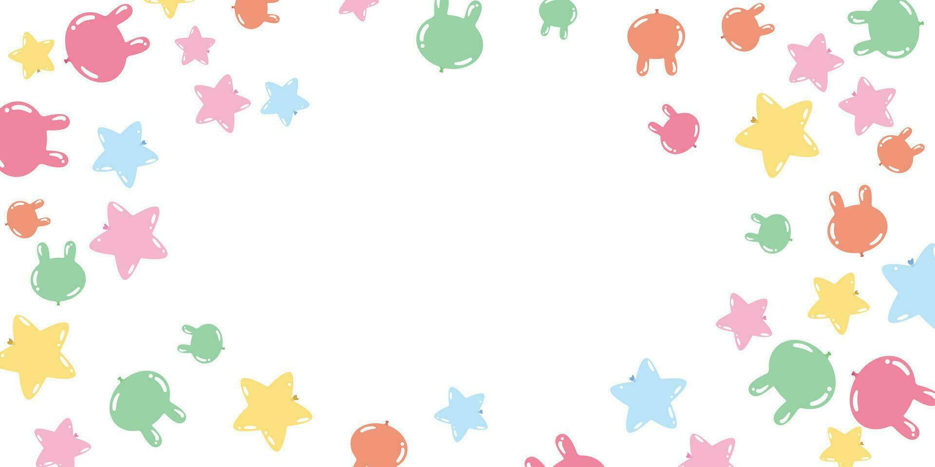 cute frame balloons rabbit and star pastel flat lay vector