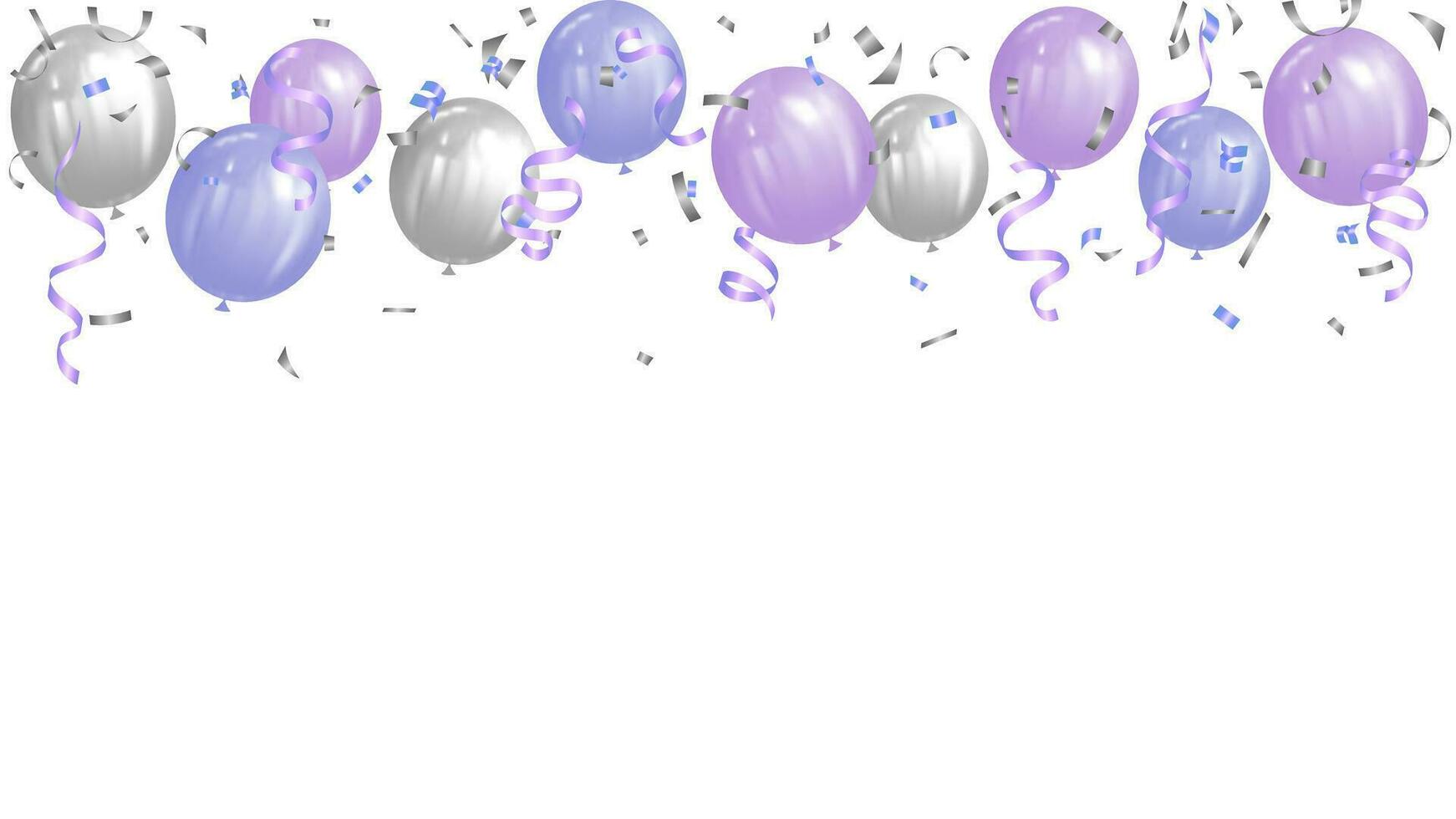 Happy birthday, celebration, holiday purple and silver balloons realistic vector illustration