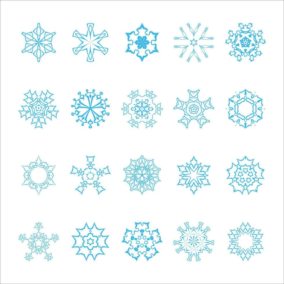 invierno copos de nieve conjunto azul aislado íconos en blanco antecedentes vector