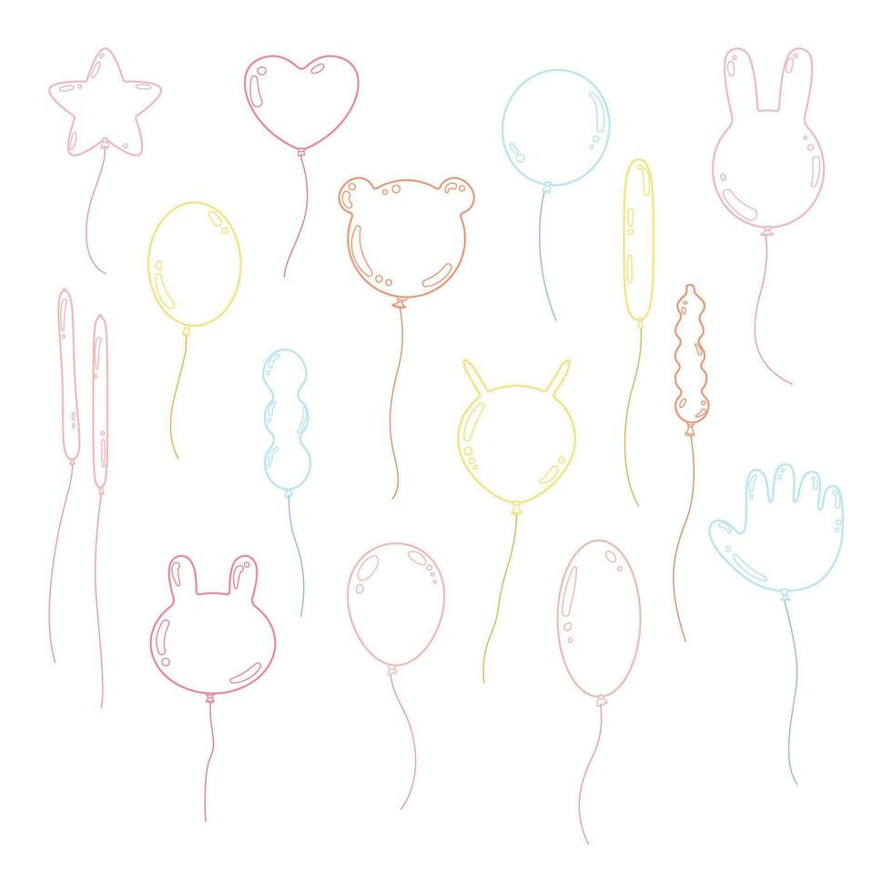 Balloon outline icons. Different shapes of ballons for birthday, party and wedding minimal style vector