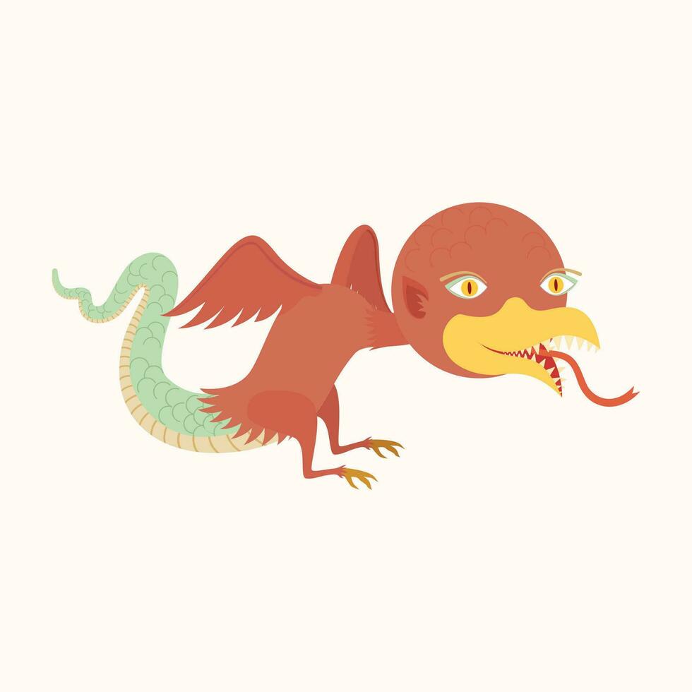 Japanese carrion-eating bird has a snake-like tail ghosts, devil, youkai illustration vector