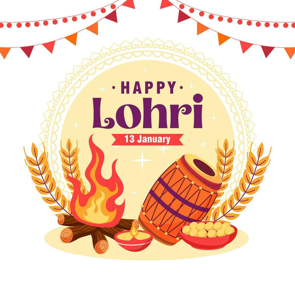 January Happy Lohri. India traditional celebration day illustration vector background. Vector eps 10