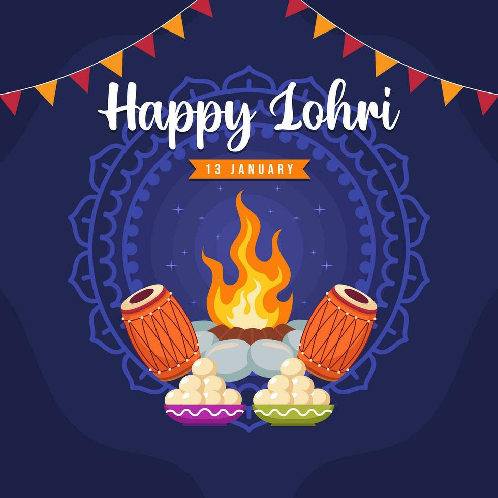 January Happy Lohri. India traditional celebration day illustration vector background. Vector eps 10