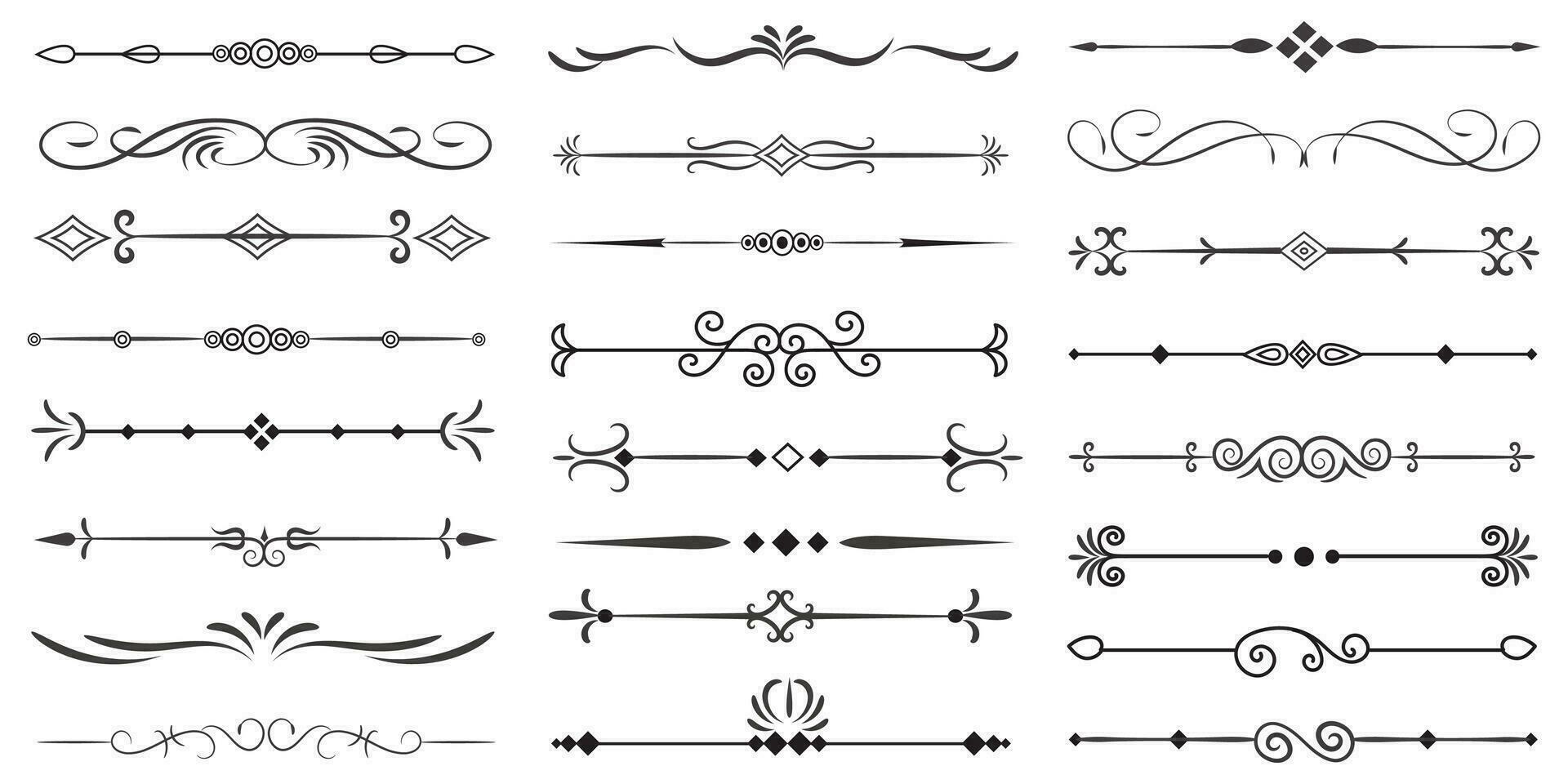 Page Divider And Design Elements. Set of Various Simple Black Divider Design, Assorted Divider Collection Template Vector. Collection of floral dividers elements mega decoration for Calligraphy. vector