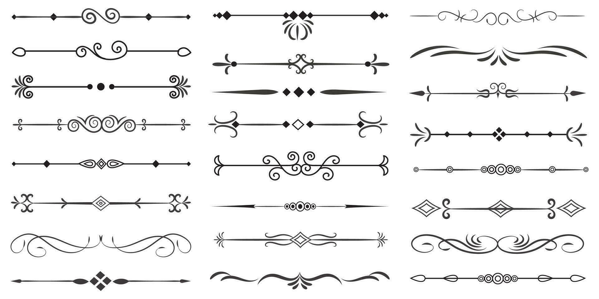 Page Divider And Design Elements. Set of Various Simple Black Divider Design, Assorted Divider Collection Template Vector. Collection of floral dividers elements mega decoration for Calligraphy. vector