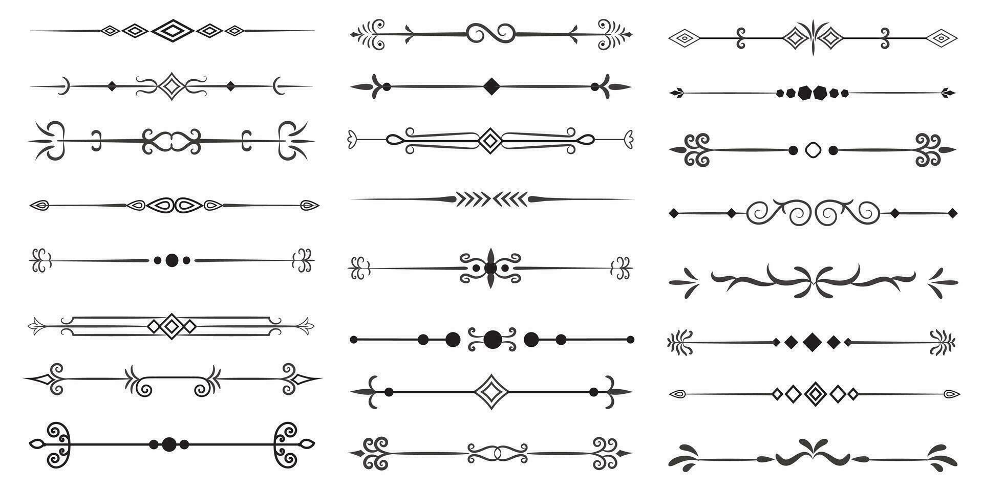 Page Divider And Design Elements. Set of Various Simple Black Divider Design, Assorted Divider Collection Template Vector. Collection of floral dividers elements mega decoration for Calligraphy. vector