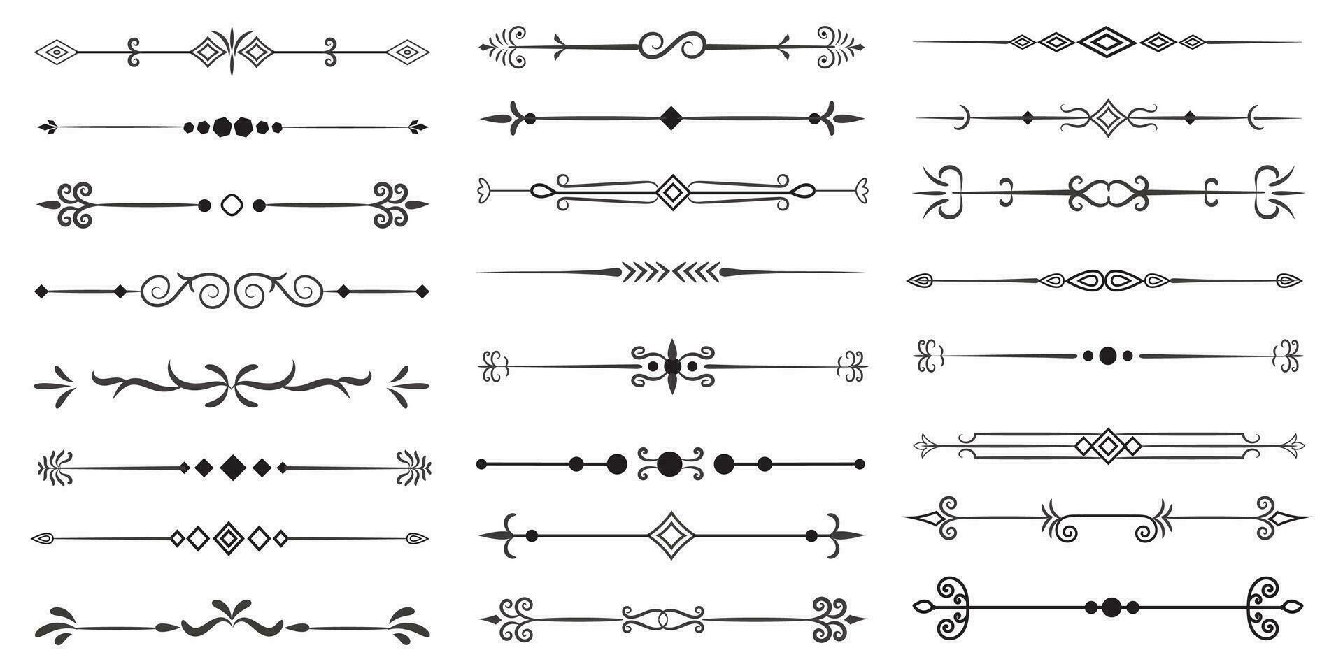 Page Divider And Design Elements. Set of Various Simple Black Divider Design, Assorted Divider Collection Template Vector. Collection of floral dividers elements mega decoration for Calligraphy. vector