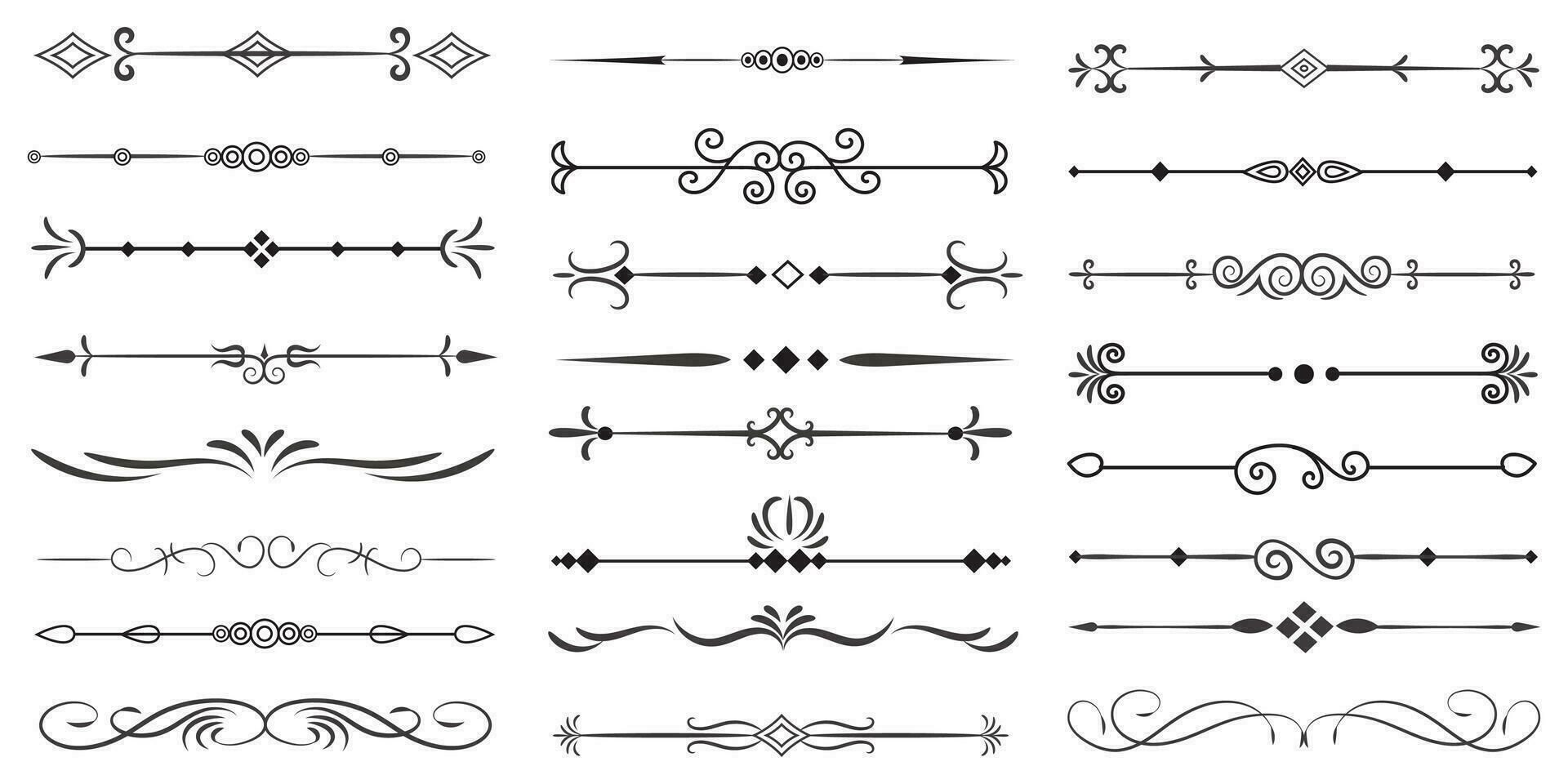 Page Divider And Design Elements. Set of Various Simple Black Divider Design, Assorted Divider Collection Template Vector. Collection of floral dividers elements mega decoration for Calligraphy. vector