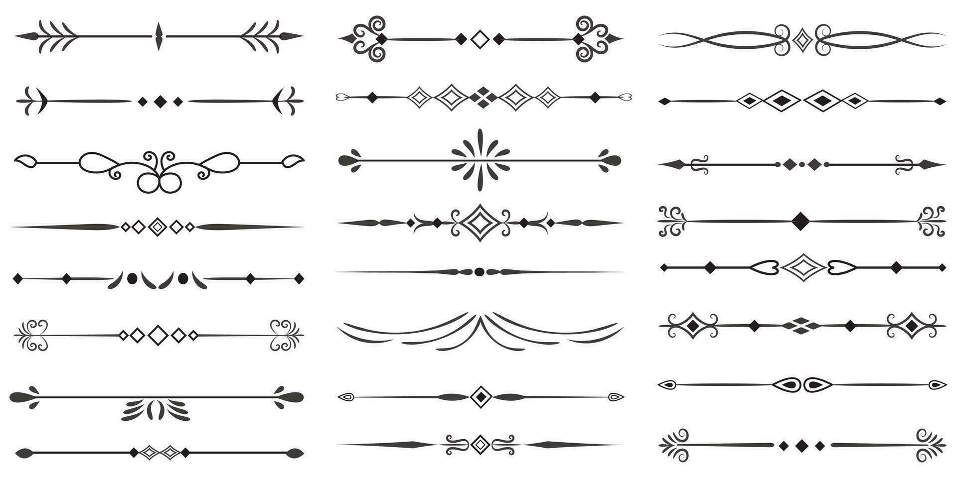 Page Divider And Design Elements. Set of Various Simple Black Divider Design, Assorted Divider Collection Template Vector. Collection of floral dividers elements mega decoration for Calligraphy. vector