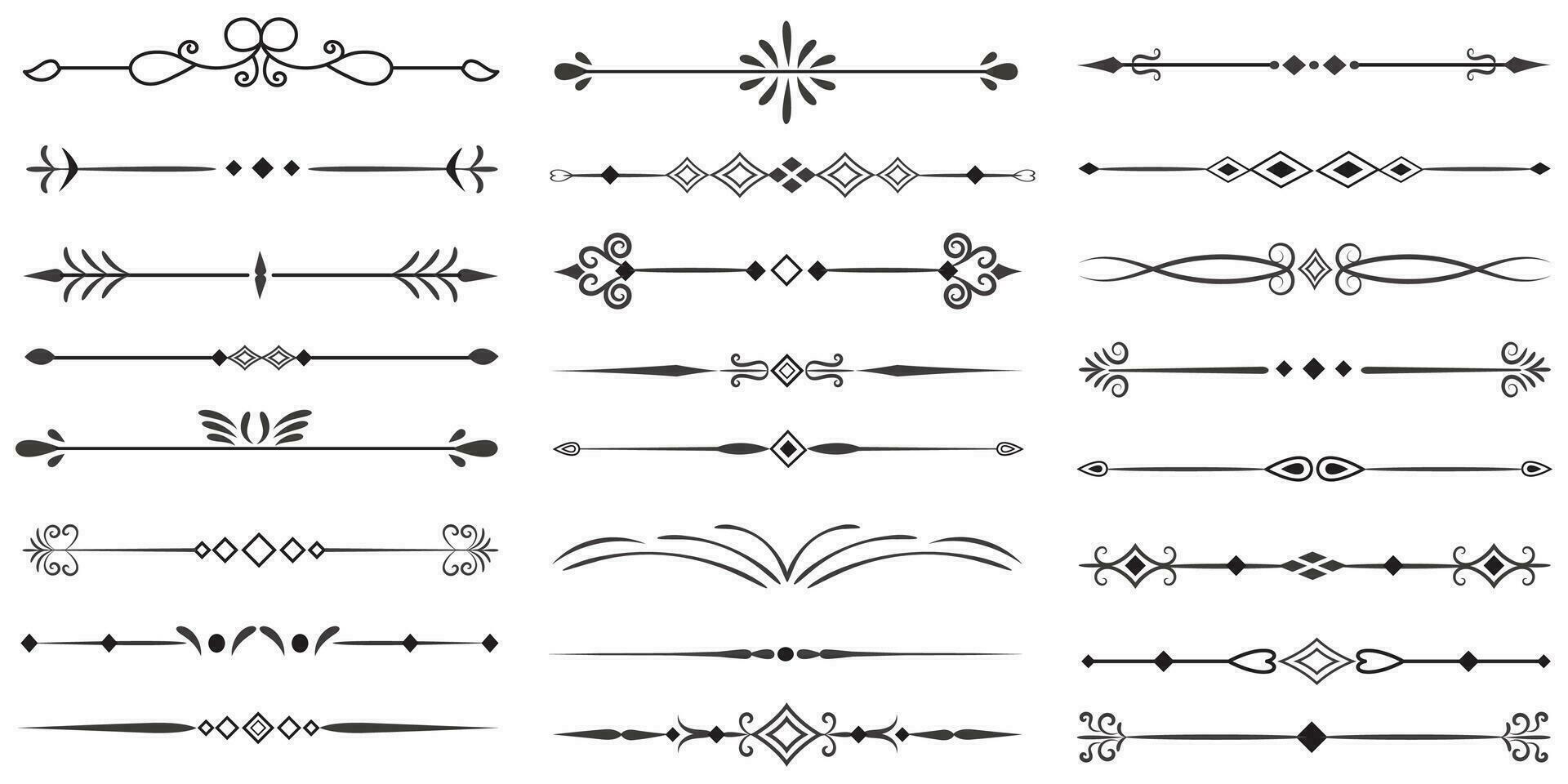 Page Divider And Design Elements. Set of Various Simple Black Divider Design, Assorted Divider Collection Template Vector. Collection of floral dividers elements mega decoration for Calligraphy. vector