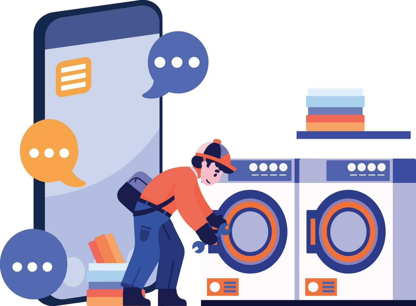 Hand Drawn Engineer or repairman character with smartphone in online repair concept in flat style vector