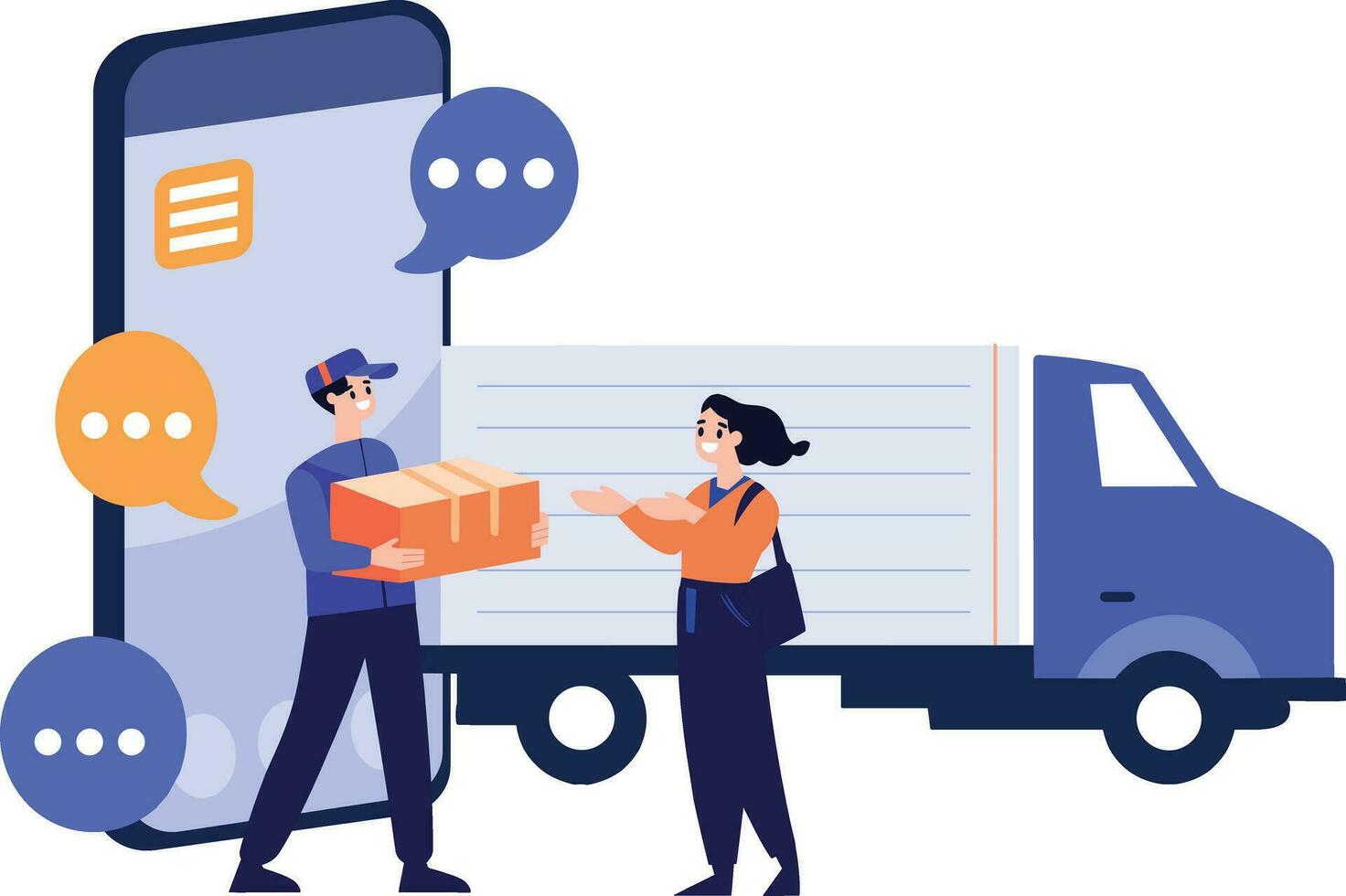 Hand Drawn Delivery man character with truck In the concept of online delivery in flat style vector