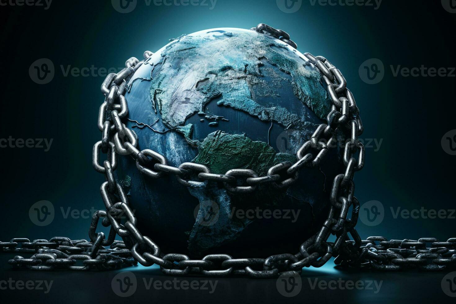 Earth globe in chains. Global warming concept Ai generative photo