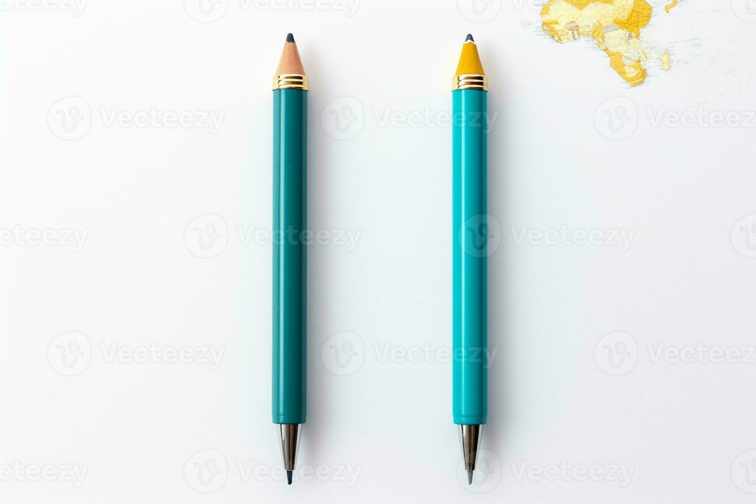 Blue pencils isolated on white background. Flat lay, top view Ai generative photo