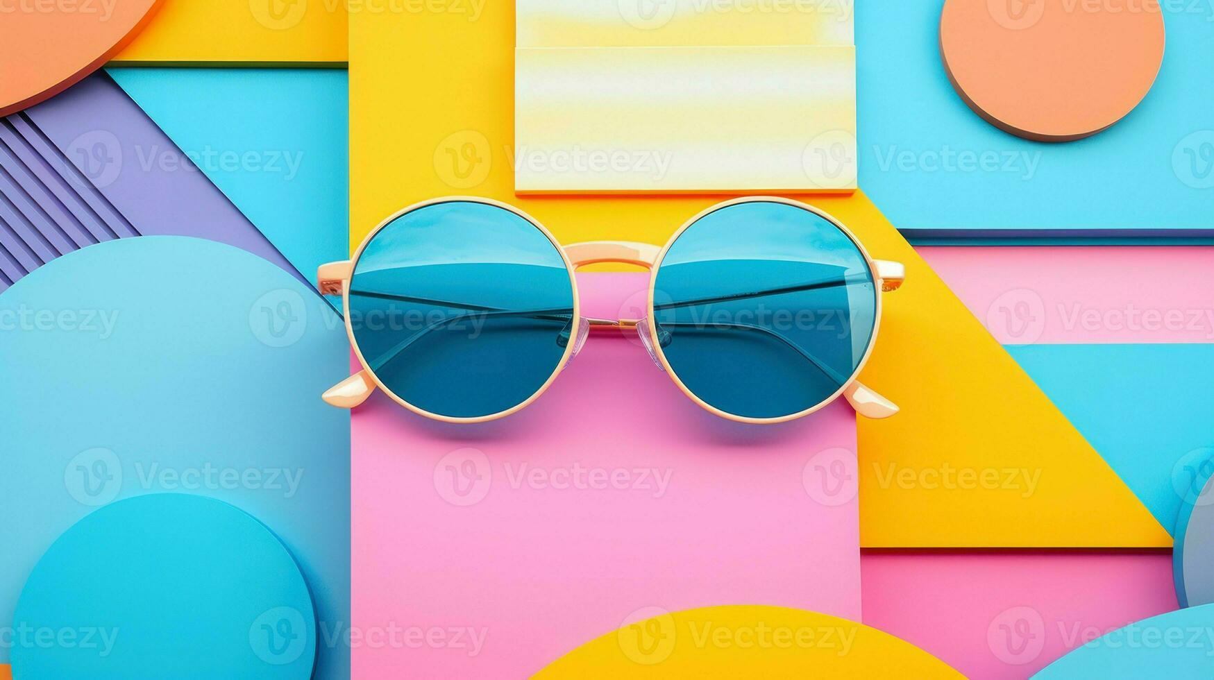 Retro sunglasses on vibrant backdrop with playful geometric patterns.. Generative AI photo