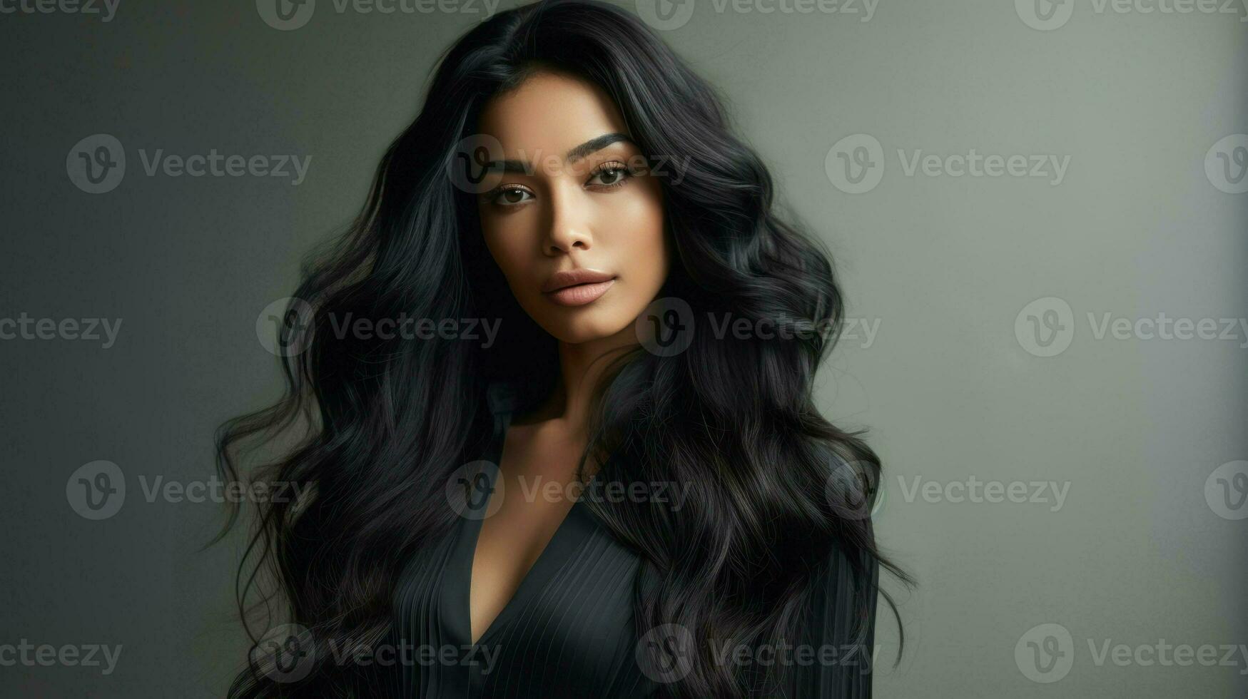 A beautiful woman whose hair looks extremely well-groomed. Generative AI photo