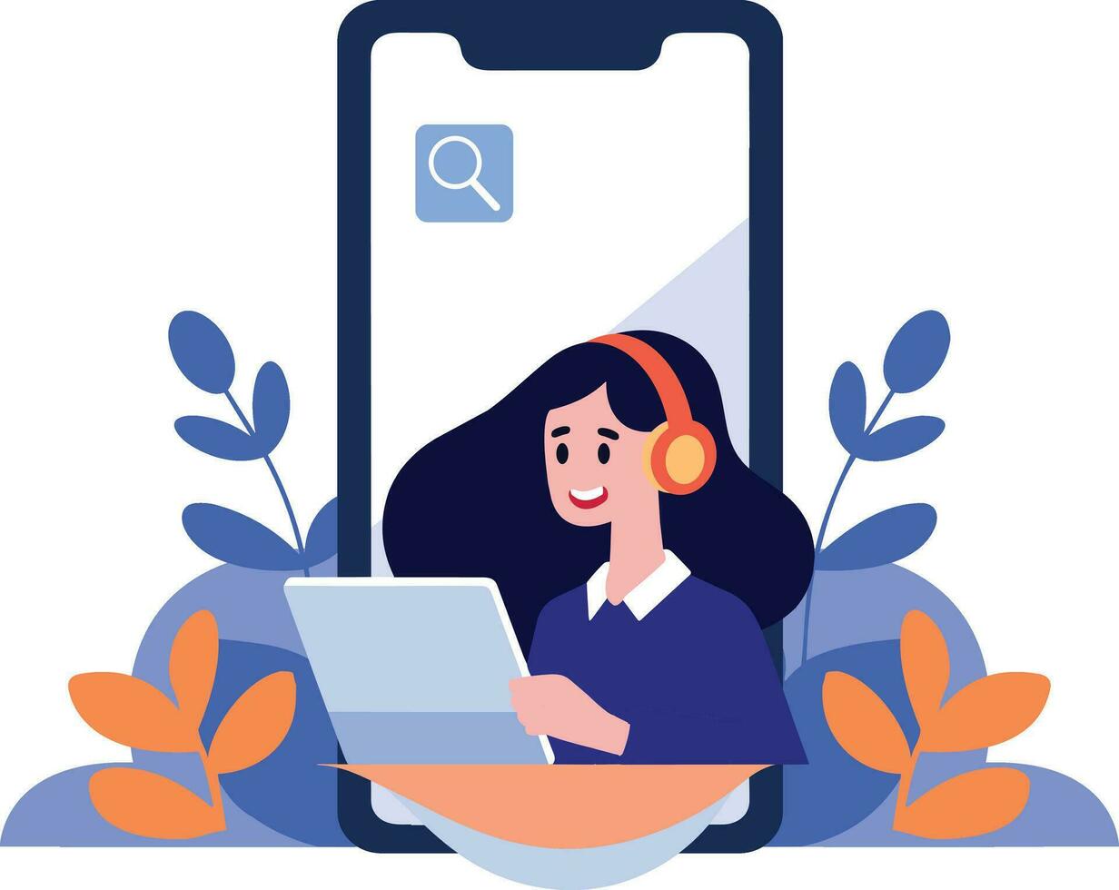 Hand Drawn Call center characters with smartphones in the concept of online support in flat style vector