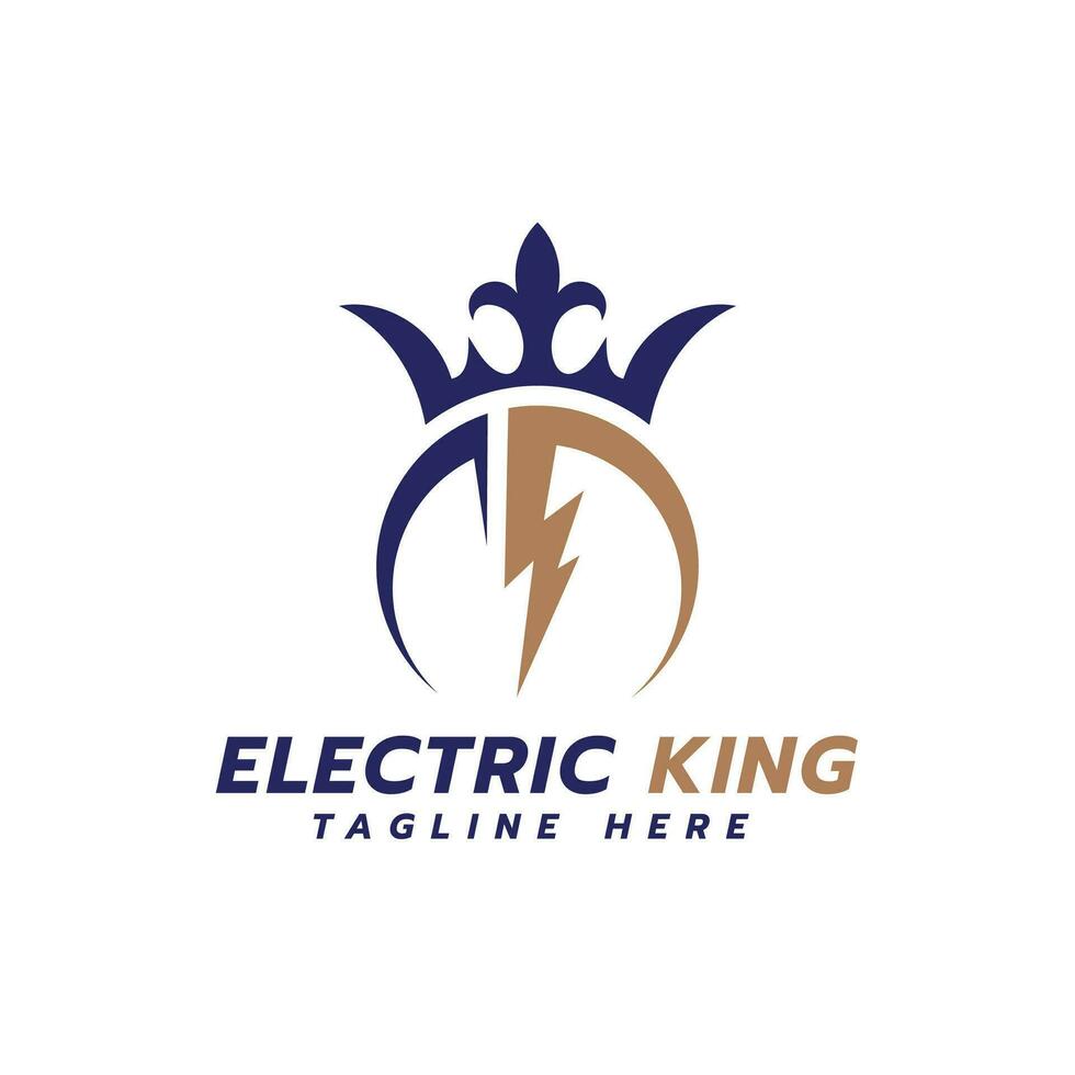 Electric King creative logo design concept for electrical industry with lightning bolt sign and crown vector