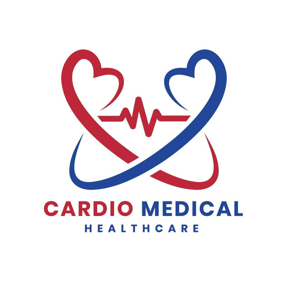 cardiología logo diseño corazón Velocidad para médico y salud cuidado Servicio vector