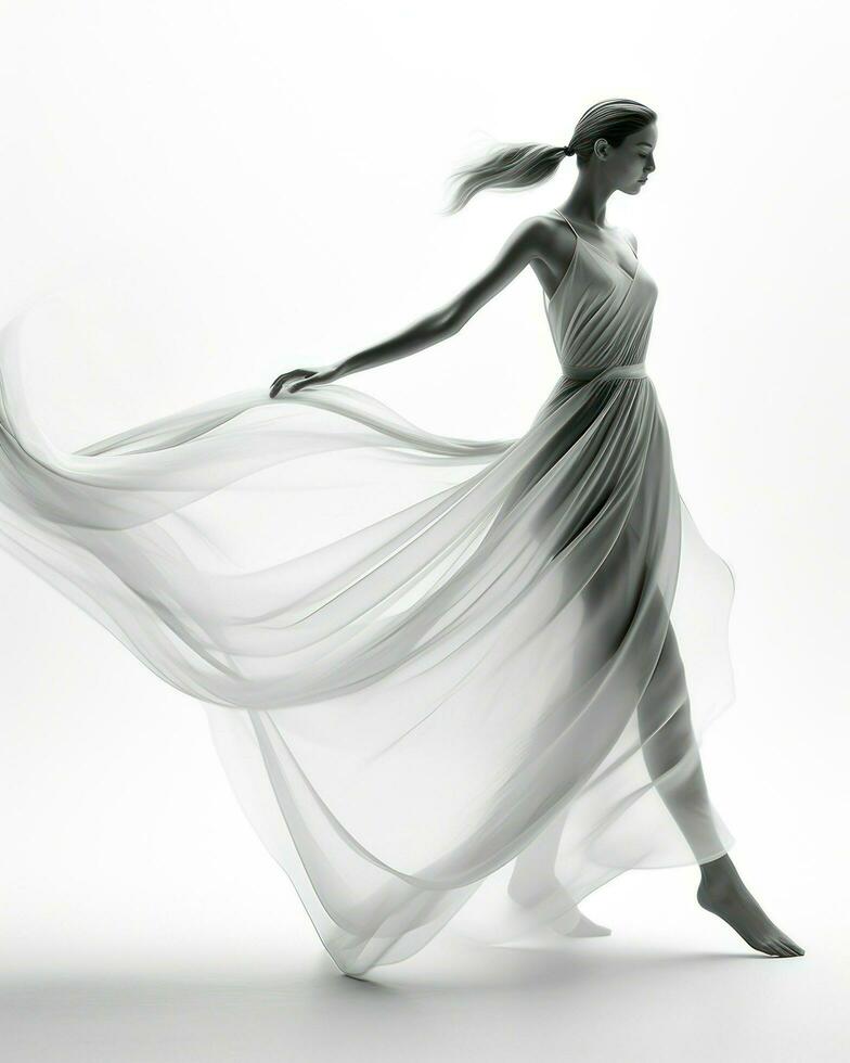 A graceful figure, draped in flowing fabric, twirls amidst the breeze, embodying the ethereal beauty of dance.. Generative AI photo