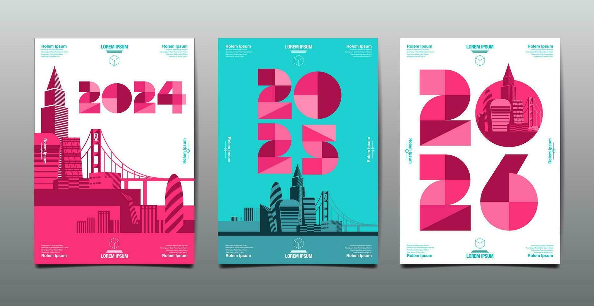 Annual Report, template layout design  2024, 2025, 2026 typography, geometric shape, flat design vector