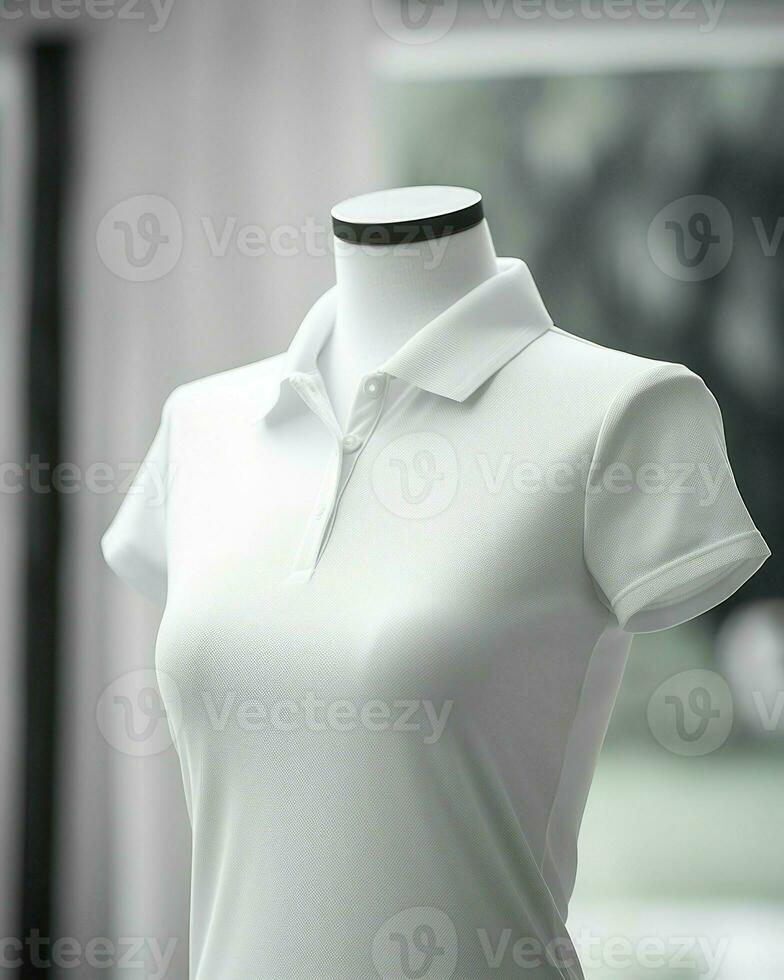 Photo of a white t-shirt worn on a model in the store. Generative AI