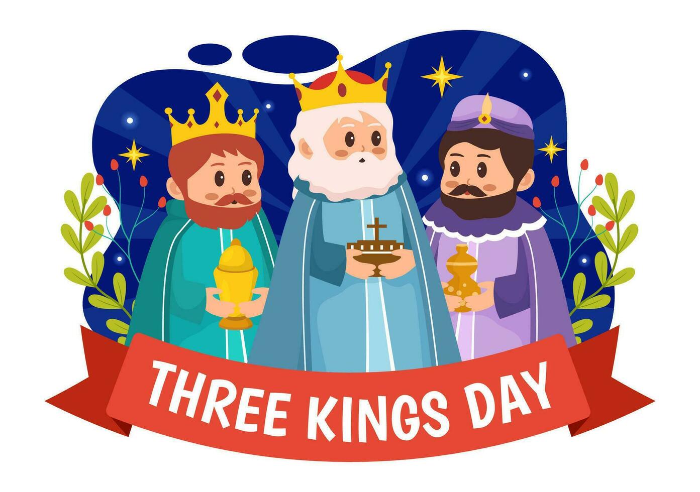 Happy Three Kings Day Vector Illustration to Faith on the Divinity of Jesus Since His Coming to the World in Epiphany Christian Festival Background