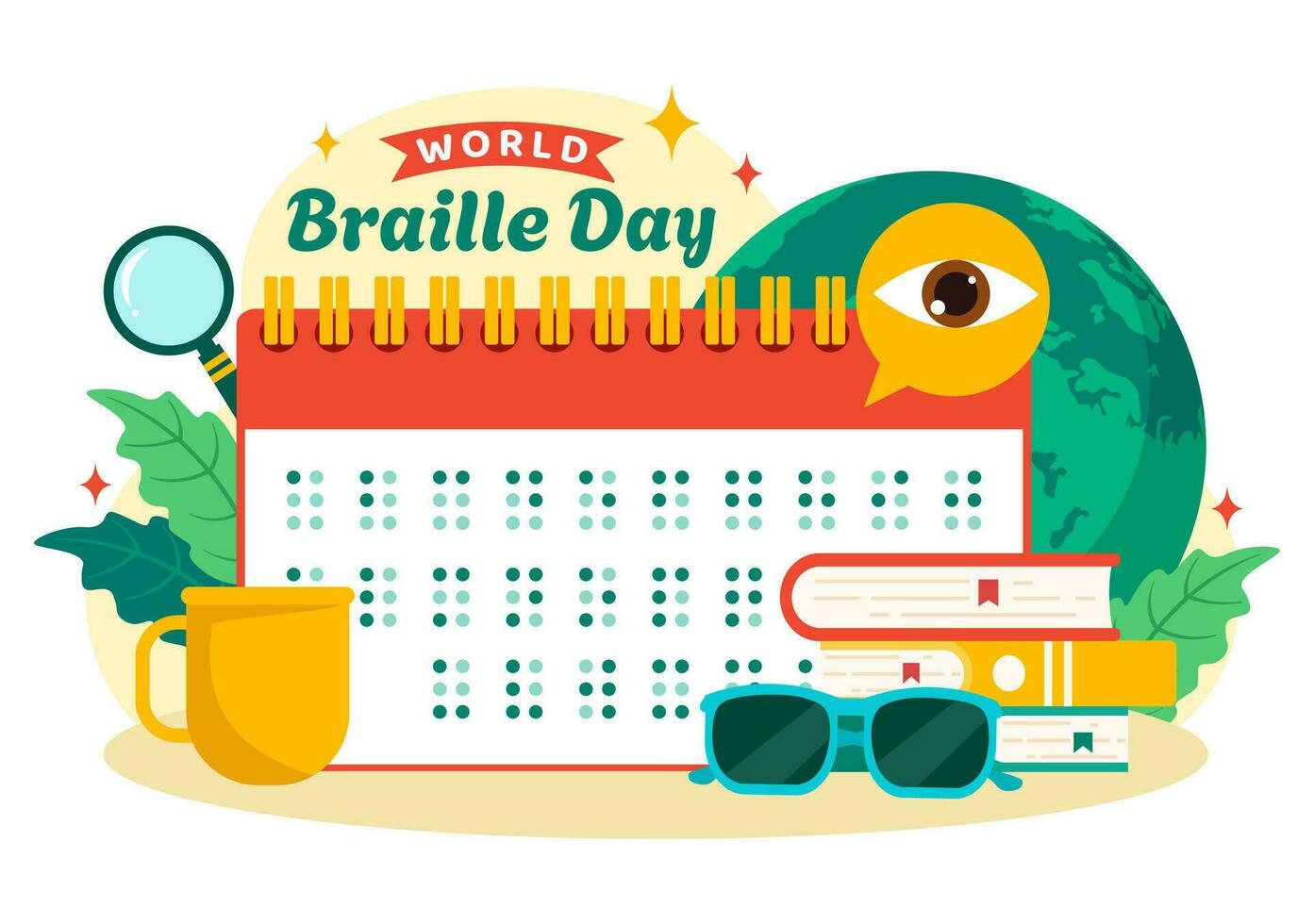 World Braille Day  Vector Illustration on 4th of January with Text by Alphabet for Means of Communication in Flat Kids Cartoon Background Design