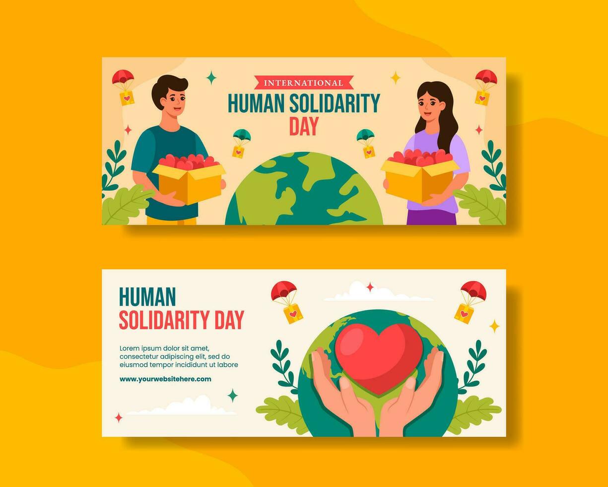 Human Solidarity Day Horizontal Banner Flat Cartoon Hand Drawn Templates Background Illustration vector