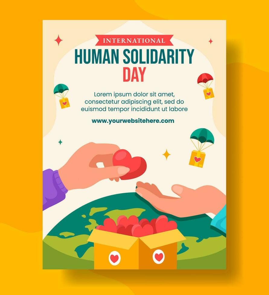 Human Solidarity Day Vertical Poster Flat Cartoon Hand Drawn Templates Background Illustration vector